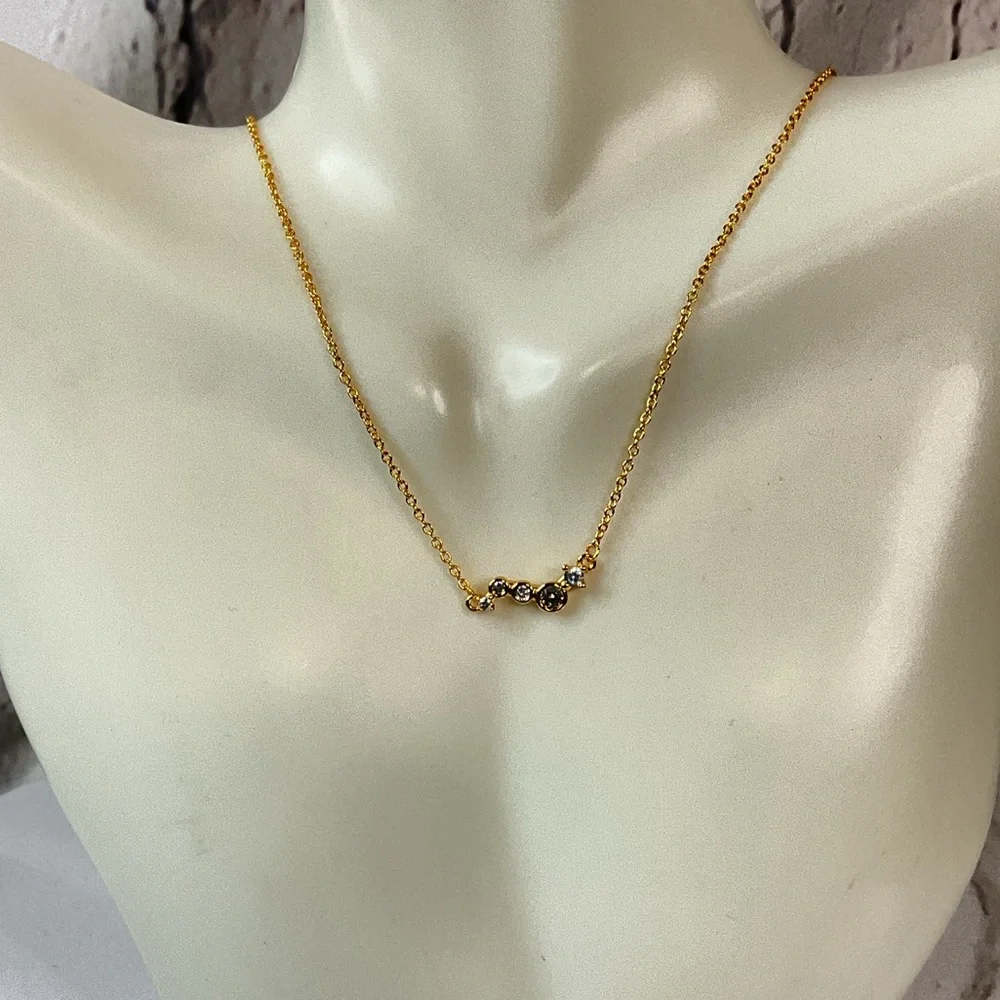 🌟🌟 14K Gold Plated Droplet Bar Diamond Necklace
